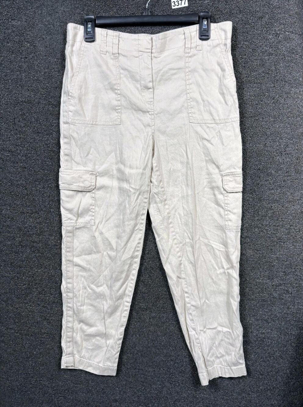 Chico's Ultimate Fit Cargo Crop Pants Womens Sz 1 Crop US 8 Beige Linen Stretch